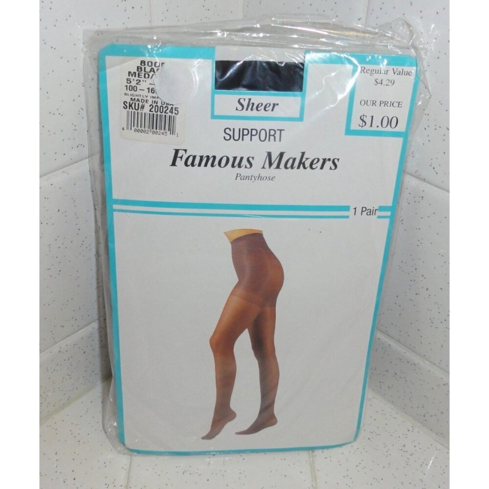 Vintage Famous Markers Sheer Support Black Pantyhose size Medium Tall sissy